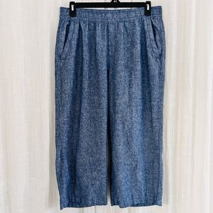 Old Navy Blue Linen Blend High Rise Wide Leg Cropped Pants Boho Earthy - Large